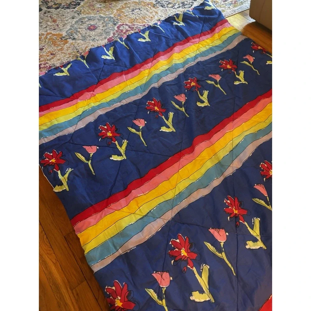 Vintage Save The Children 'wonderful‎ World' Flowers stripes Comforter Blanket